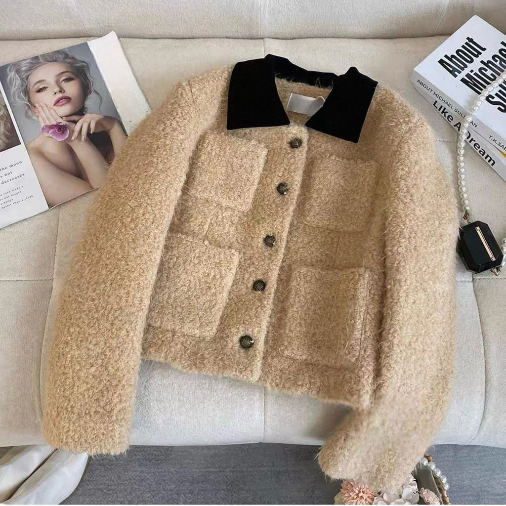 Kurze Color-Block Jacke mit Revers