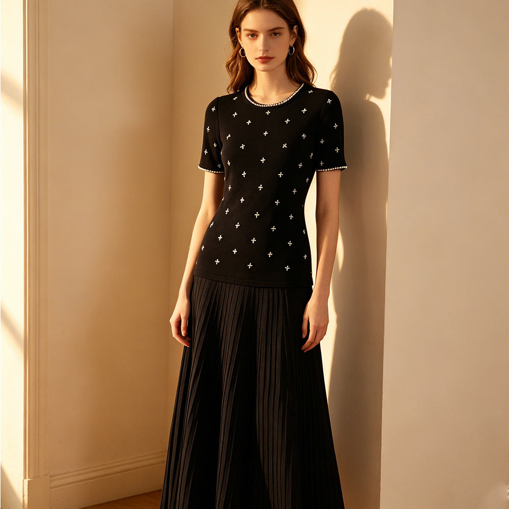 Strickkleid mit Patchwork und Taillenbetonung | LuxeStyle