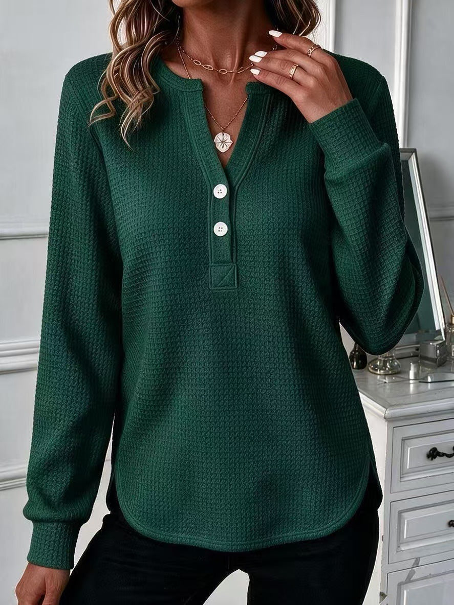 Damen-V-Neck Langarmshirt mit Doppel-Hemdblende