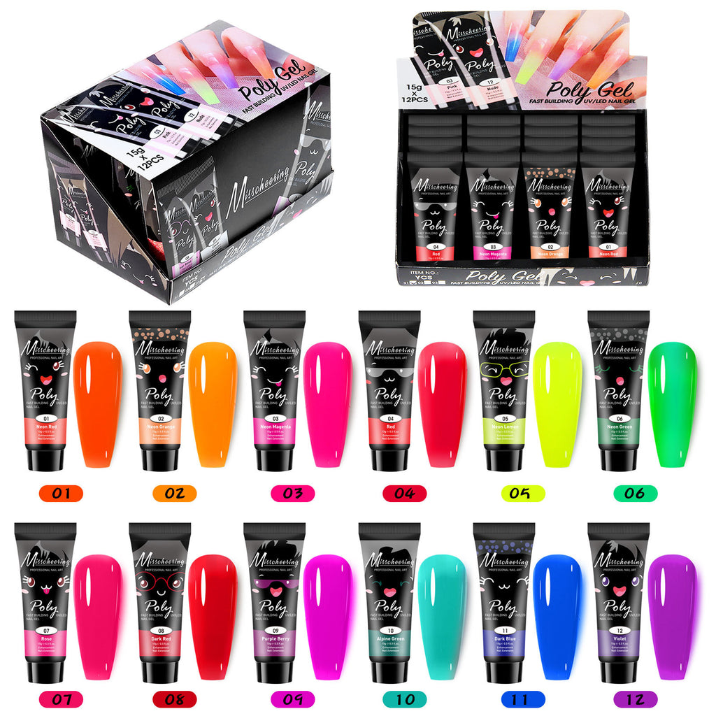 12 Farben Pailletten Nagelverlängerungs-Set
