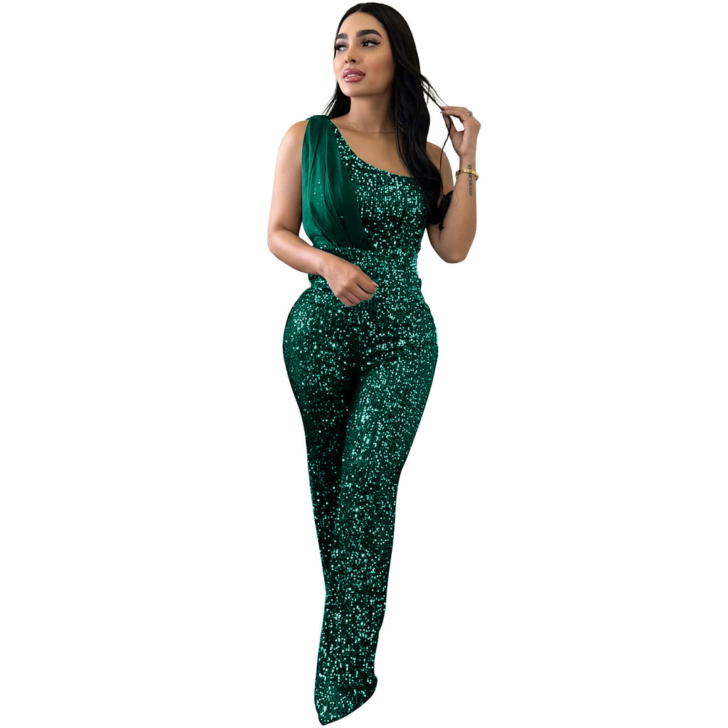 Eleganter Pailletten-Jumpsuit mit One-Shoulder
