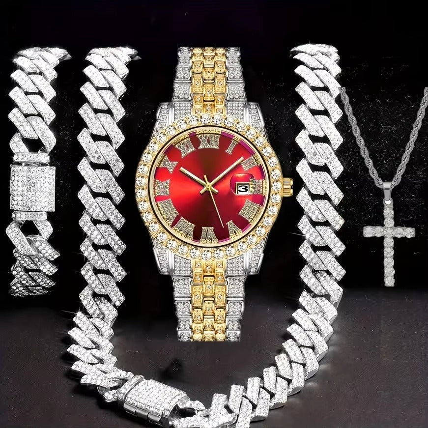 Hip Hop Armbanduhr-Set mit Diamanten