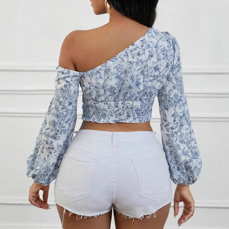Asymmetrisches Schulterpuff-Shirt für Damen – Bild 6 | LuxeStyle