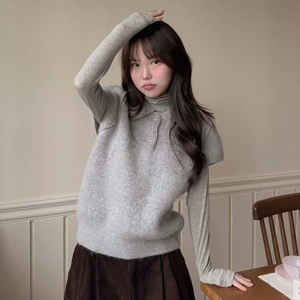 Kurzarm-Strickpullover mit Polokragen – Bild 4 | LuxeStyle
