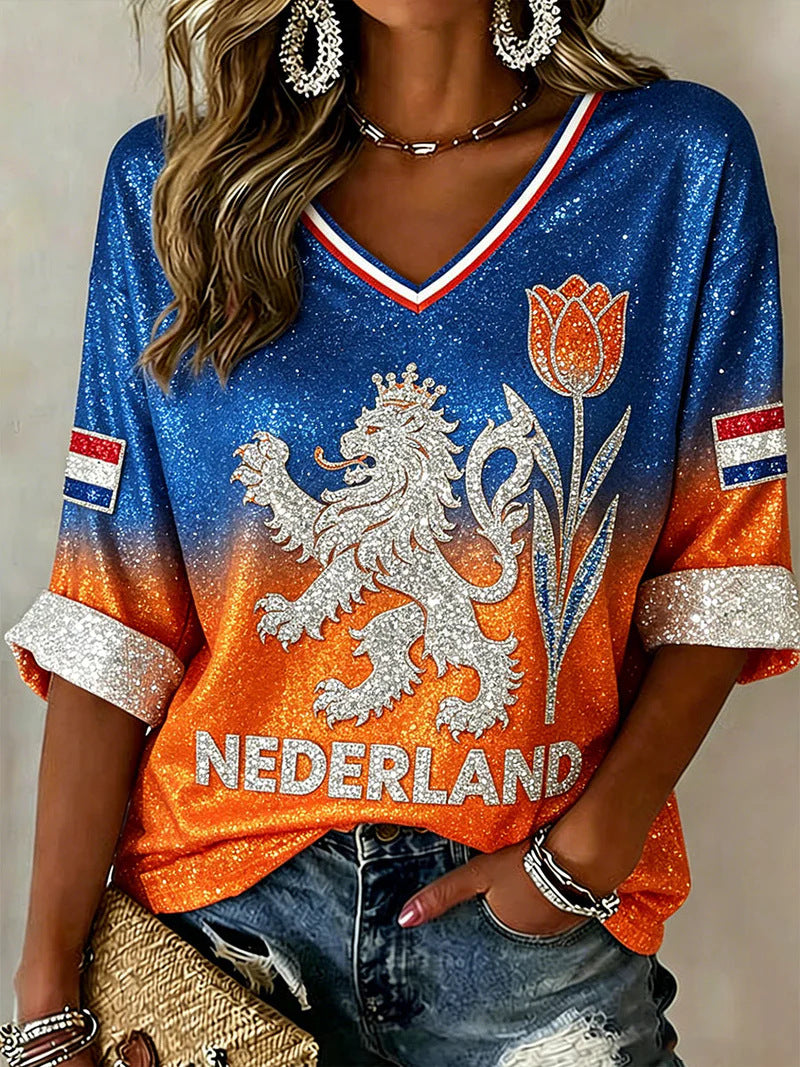 V-Ausschnitt Langarmshirt mit Digitaldruck