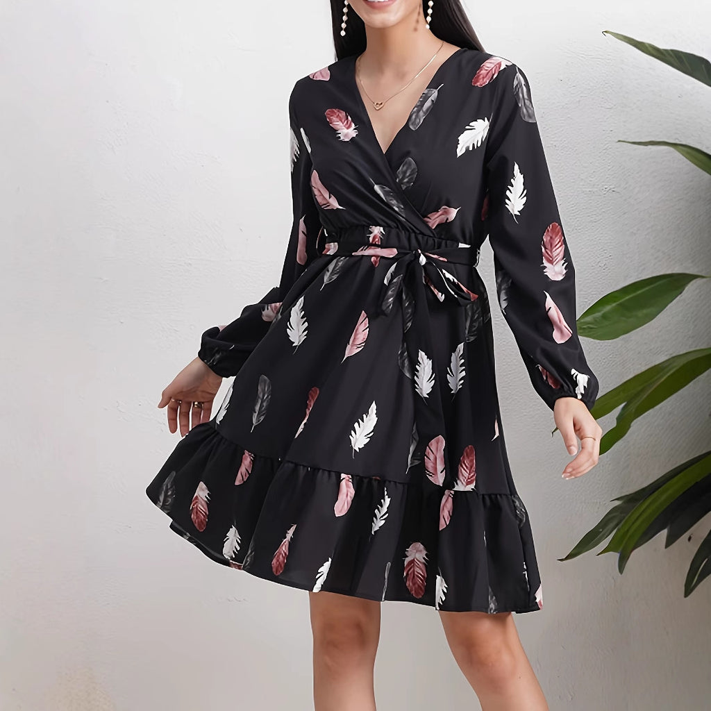 Kleid mit elastischem Bund, Druckmuster, langärmlig | LuxeStyle