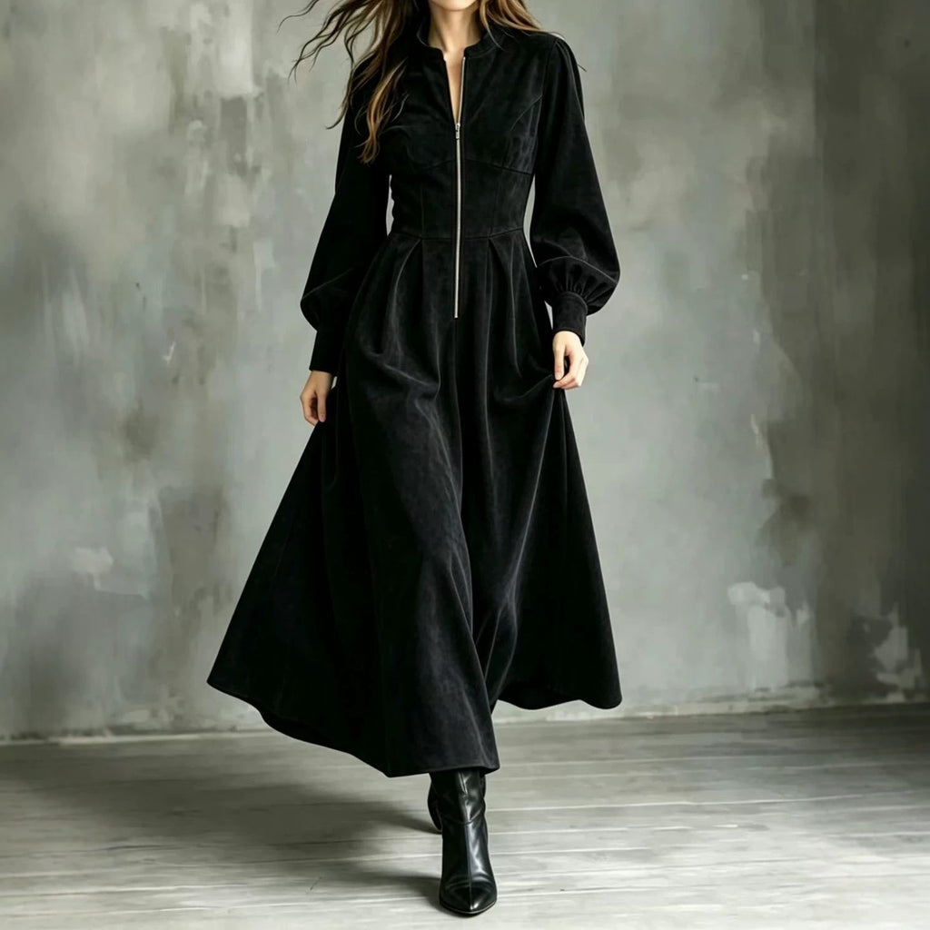 Midikleid mit Laternenärmeln und Reissverschluss