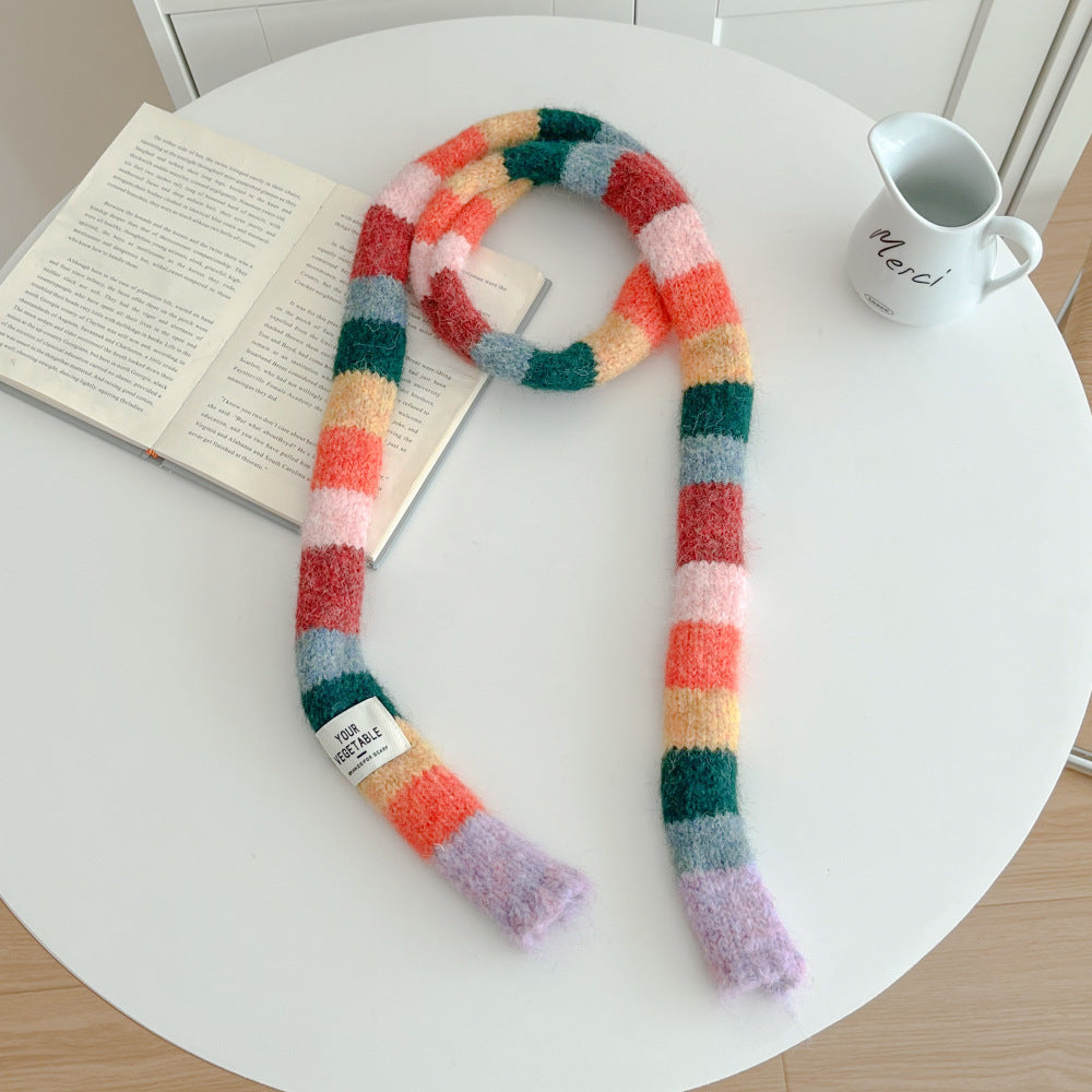 Buntes, schmaler Retro-Schal in Regenbogenfarben – Bild 4 | LuxeStyle