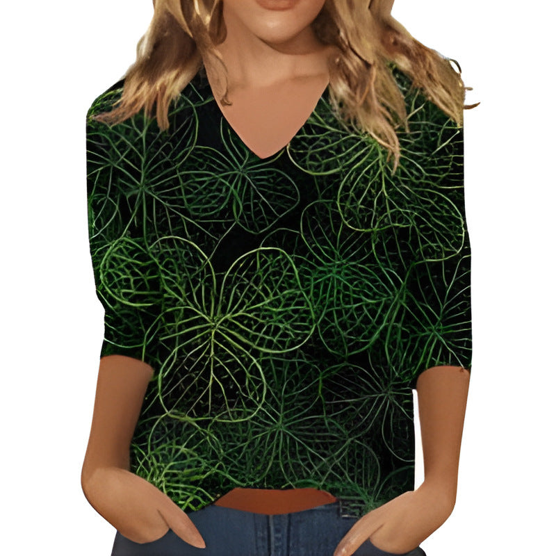 V-Ausschnitt Langarmshirt mit Print