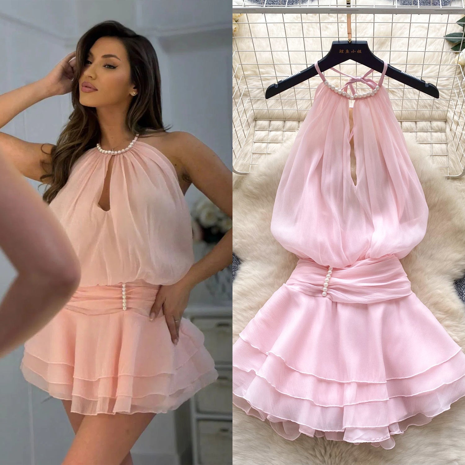 Reizvolles Neckholder-Kleid mit Perlen