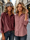 Corduroy Shirt mit Streifenkragen, lange Ärmel | LuxeStyle