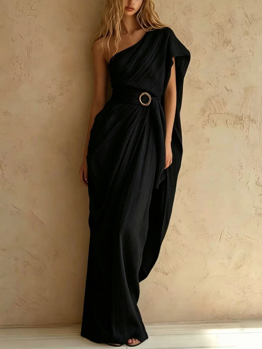 Elegantes Baumwoll-Leinen One-Shoulder Kleid – Bild 3 | LuxeStyle