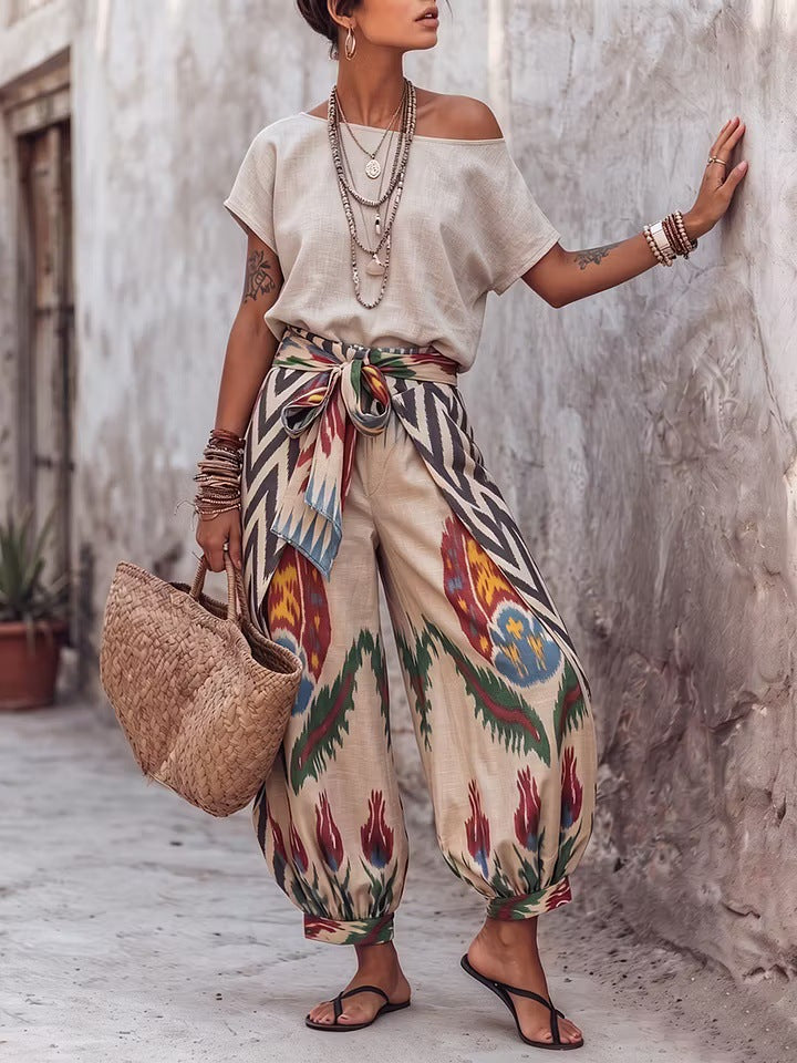 Damen Print Top & Hose Zweiteiler