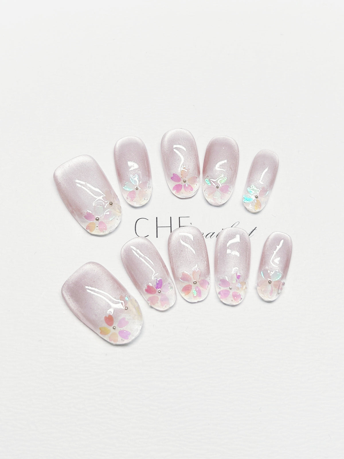 Cat Eye Oval-Kunstnägel – Transparent Fluorescent | LuxeStyle