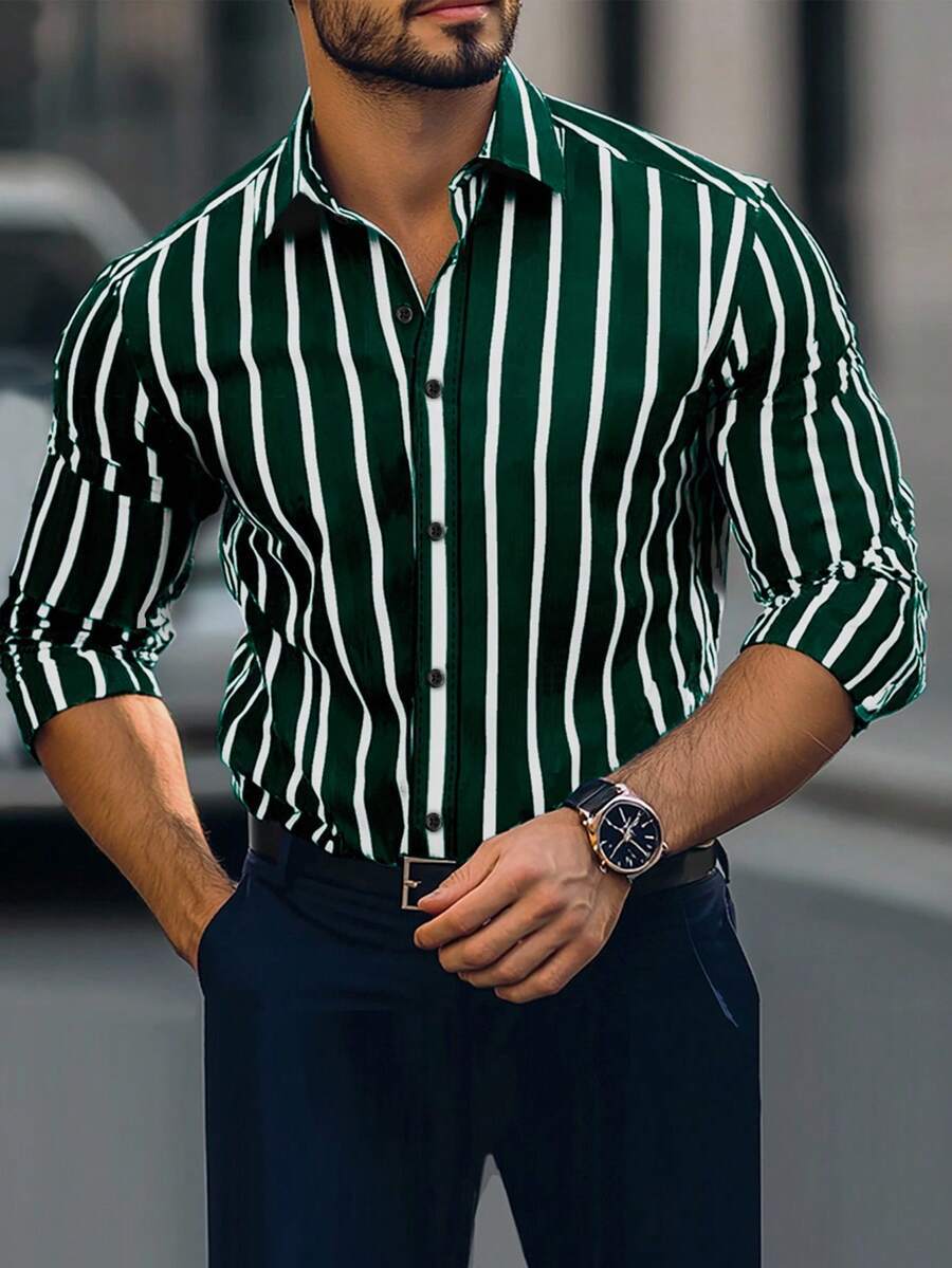Gestreiftes Langarmshirt mit Stretch für Herren – Bild 5 | LuxeStyle