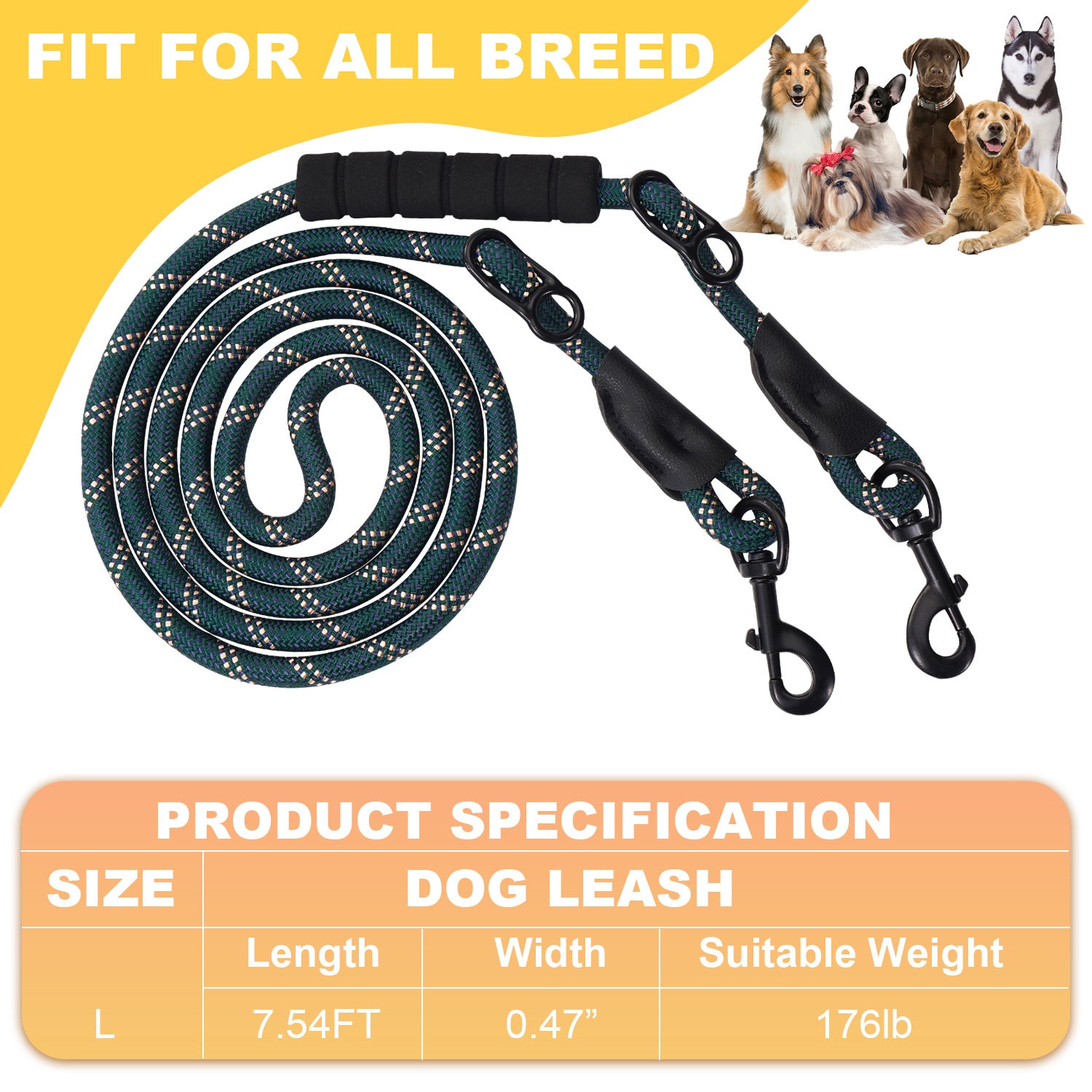 Nylon-Doppelleine P-Form für 2 Hunde