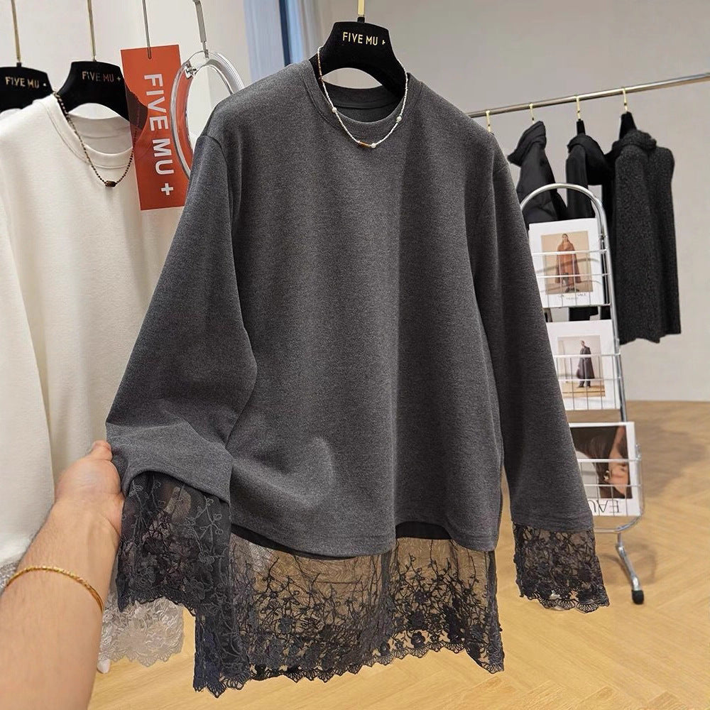 Spitzen-Langarmshirt aus Samt