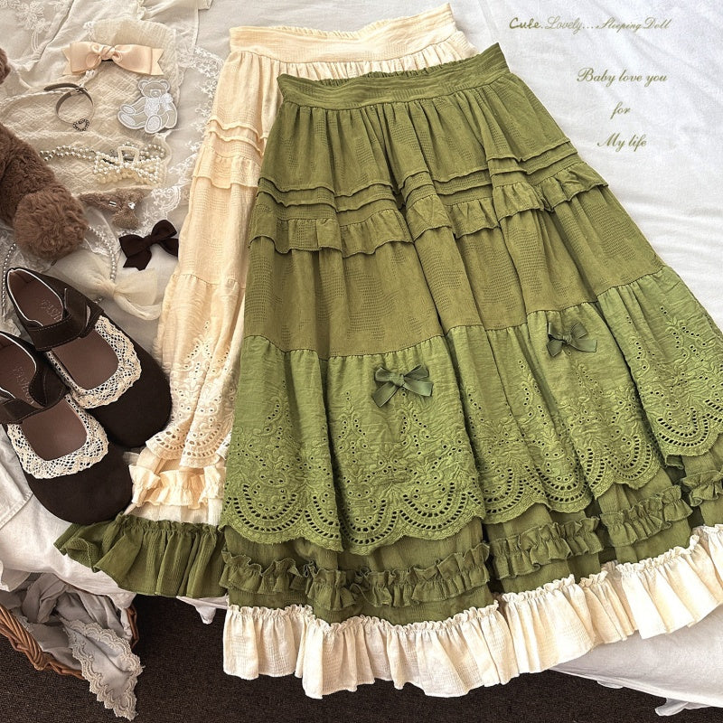 Vintage Stufenrock mit Stickerei und Schleife