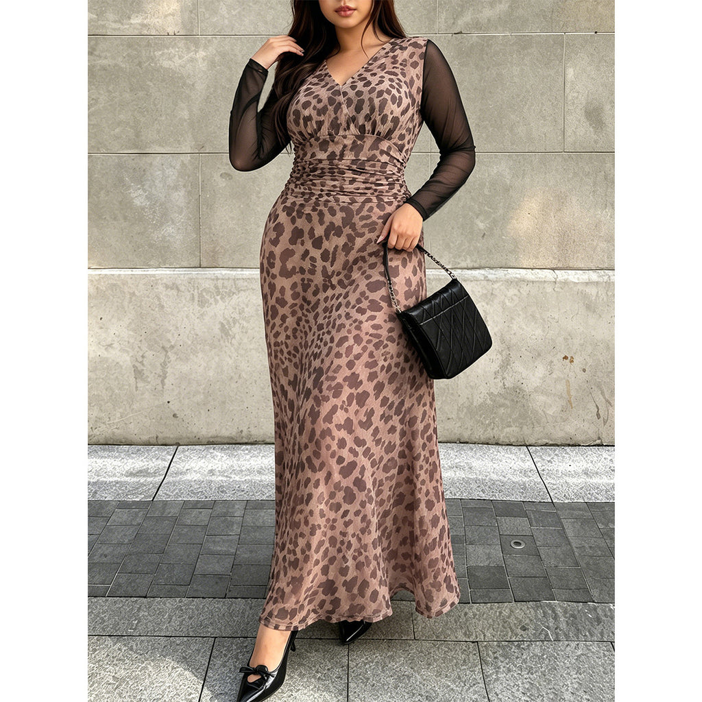 Elegantes A-Linien Mesh-Kleid mit Leo-Print