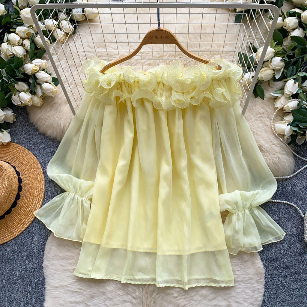 Off-Shoulder Chiffon-Bluse mit Rüschen