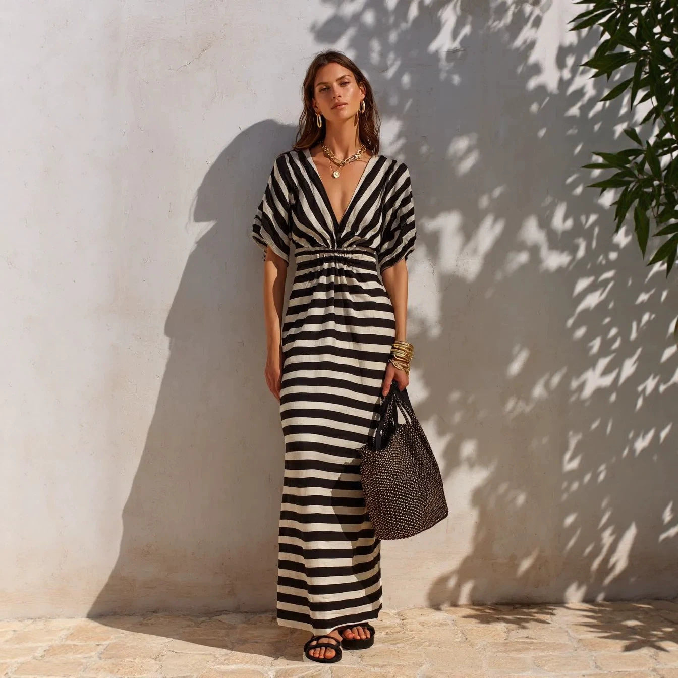 Lose sitzendes Streifen-Kleid