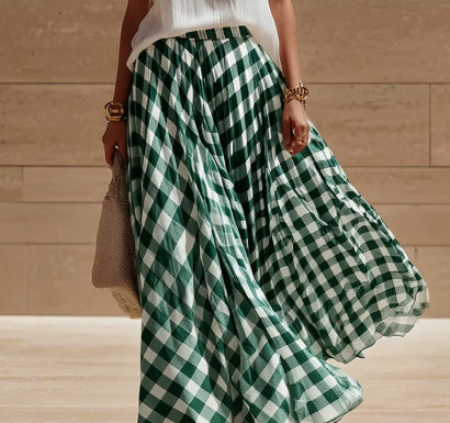 Retro Plaid Midi-Jupe für Strand und Freizeit