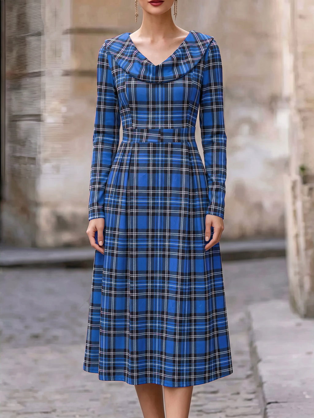 Herbst/Winter Bedrucktes A-Linien Kleid