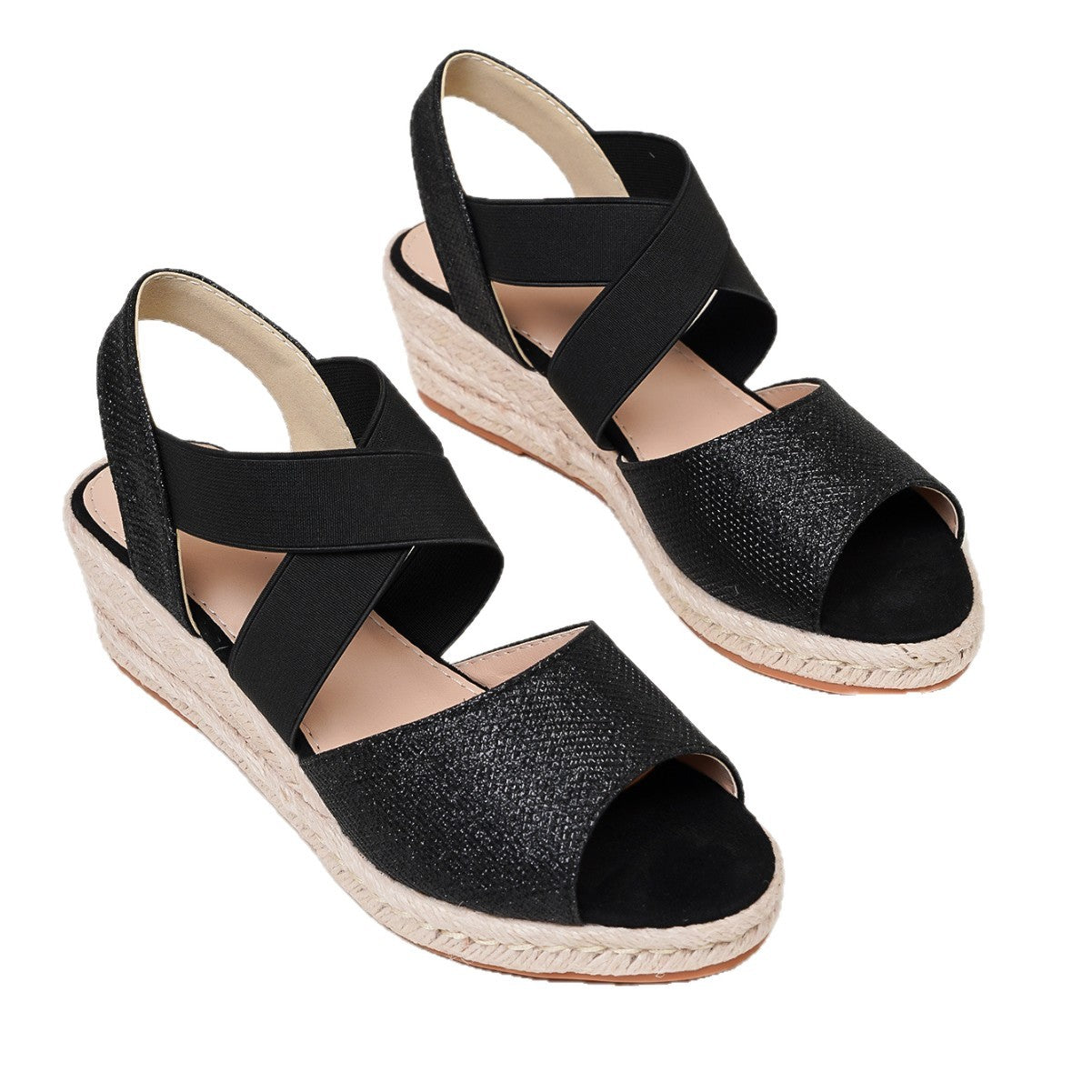 Pailletten Peep-Toe Espadrille Sandalen
