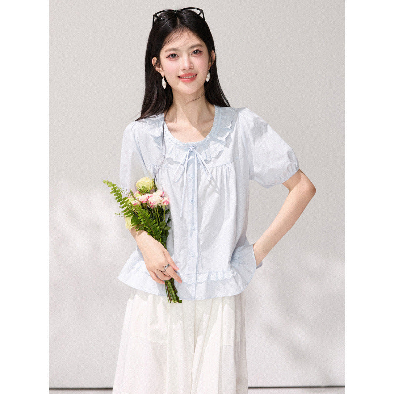 Elegante Bluse mit Puffärmeln und Rundhals