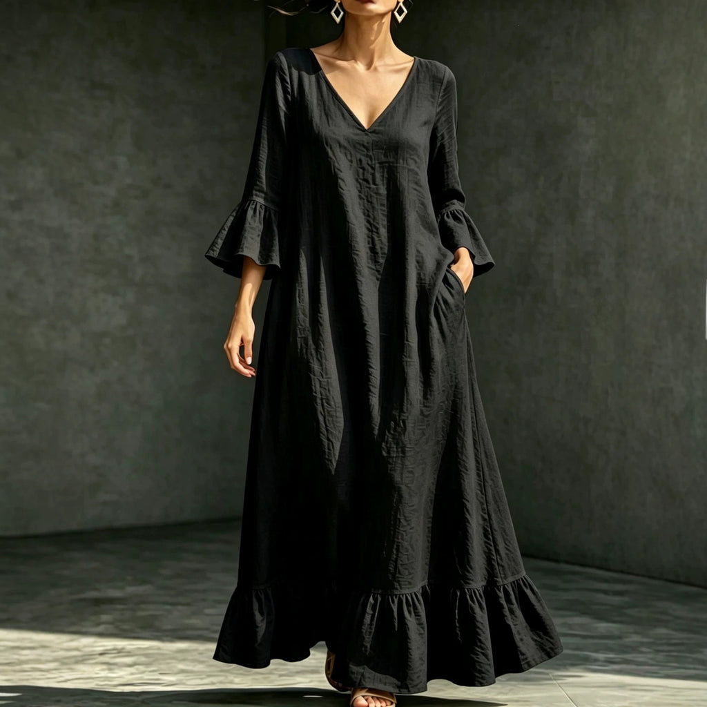 Midikleid mit Rüschensaum und 3/4-Ärmeln
