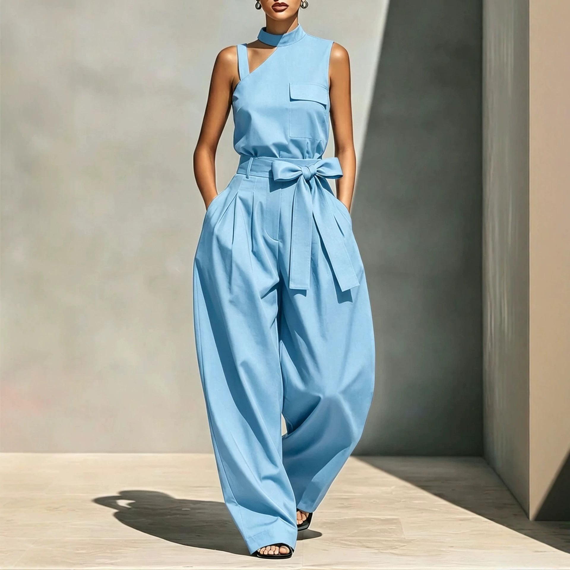 Off-Shoulder Jumpsuit mit Stehkragen