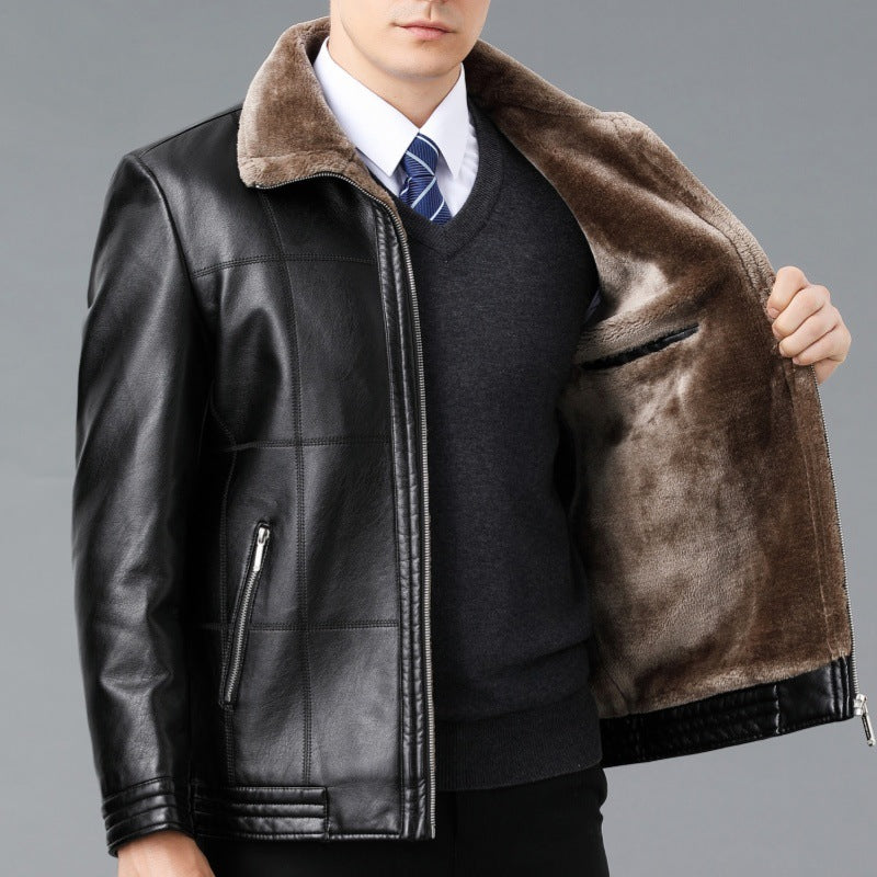 Leder- und Fellmantel mit Fleecefutter