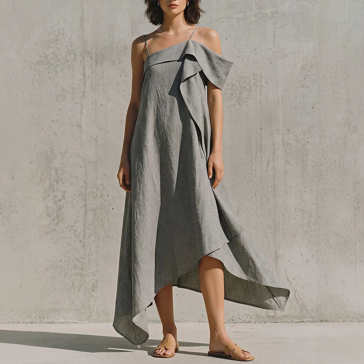 Asymmetrisches Off-Shoulder Kleid mit unregelmässigem Saum – Bild 6 | LuxeStyle