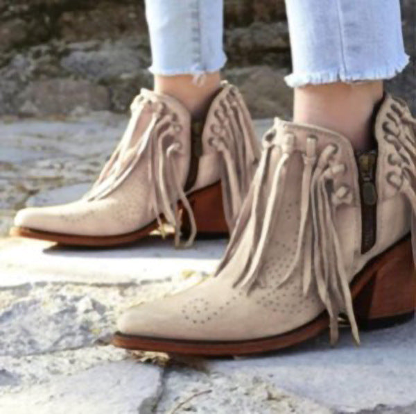Spitzschuh-Blockabsatz Knöchelstiefel mit Schleifen, Grössen bis 43