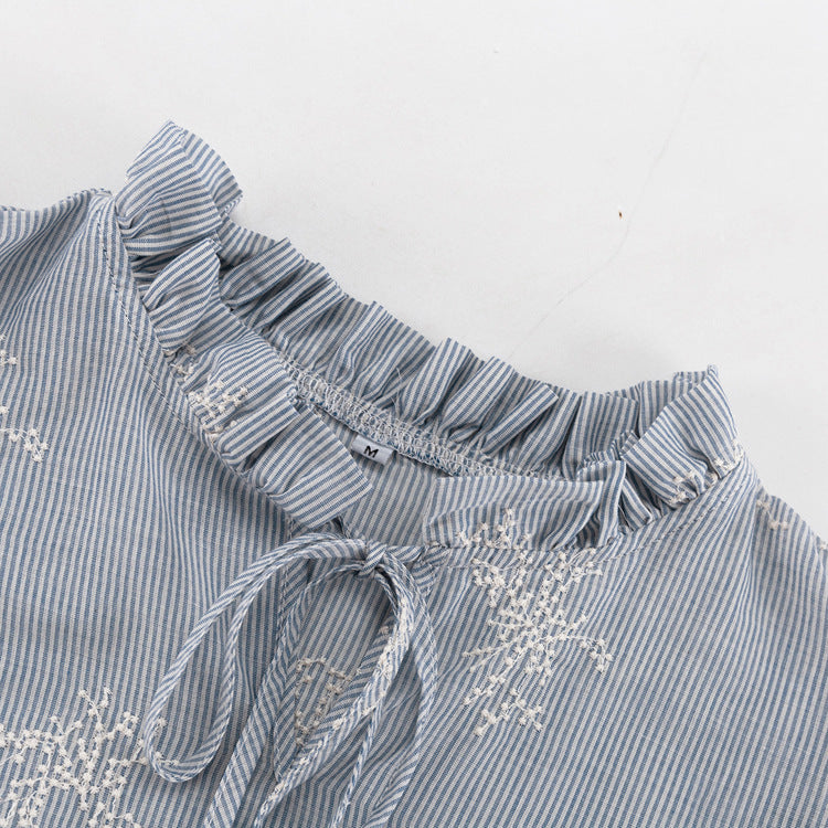 Besticktes Crop Top & weite Hose Set