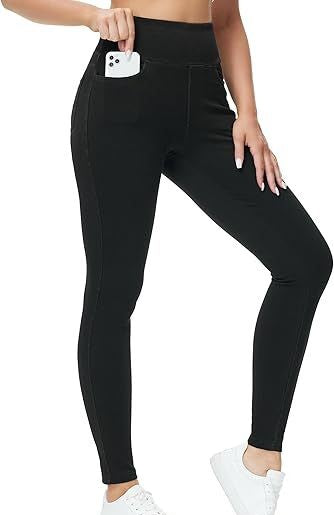 Hohe, elastische Faux-Denim-Hosen