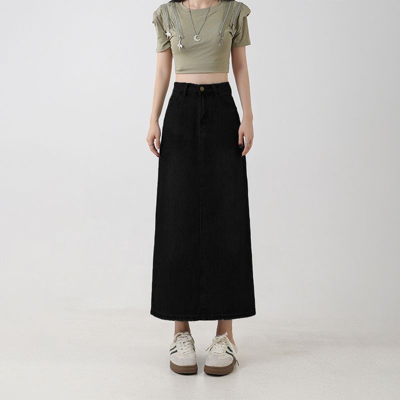 Figurbetonender A-Linien Midi-Jupe aus Denim – Ansicht 6