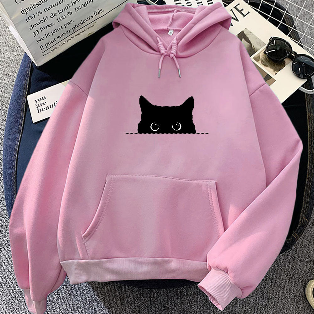 Geometrisches Katzenmuster Hoodie Damen