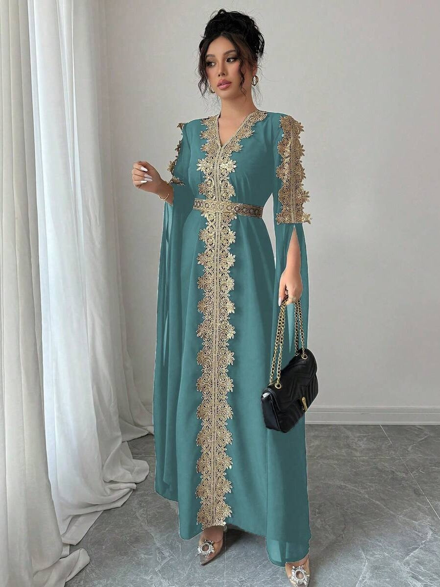 Besticktes V-Ausschnitt Maxikleid