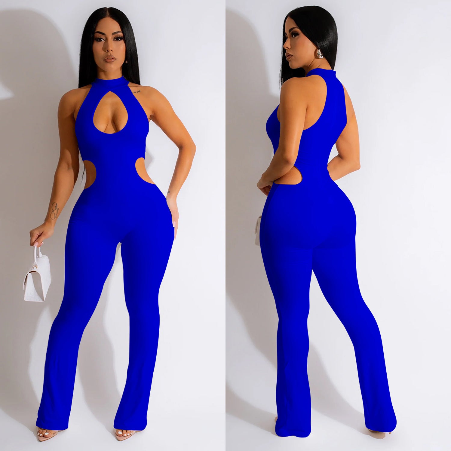 Damen Einfarbig Sexy Halter Jumpsuit