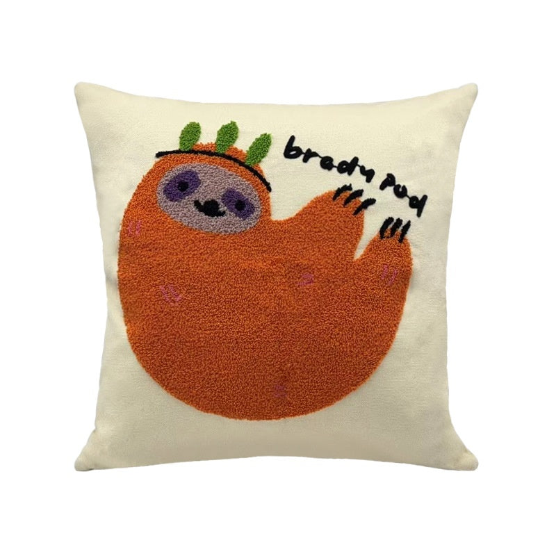 Tierisches Stickkissen aus Baumwoll-Canvas