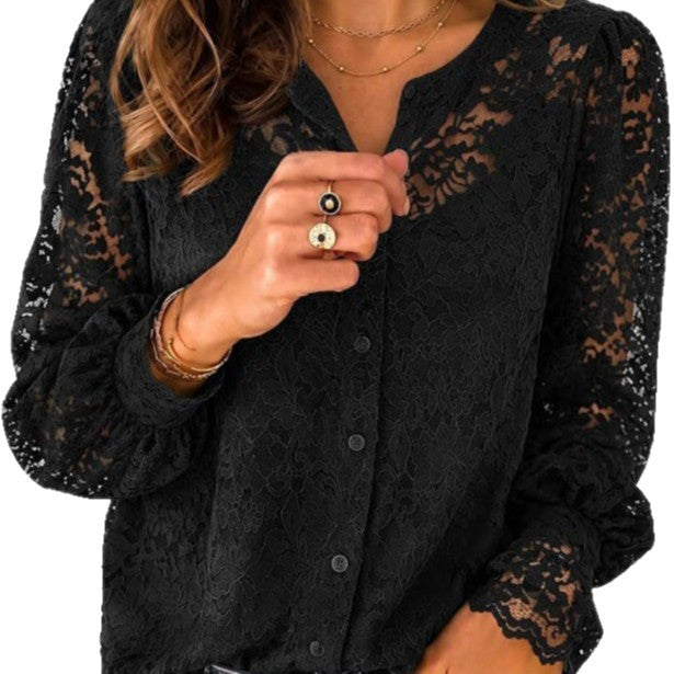 Spitzenbluse mit Knöpfen – Bild 9 | LuxeStyle