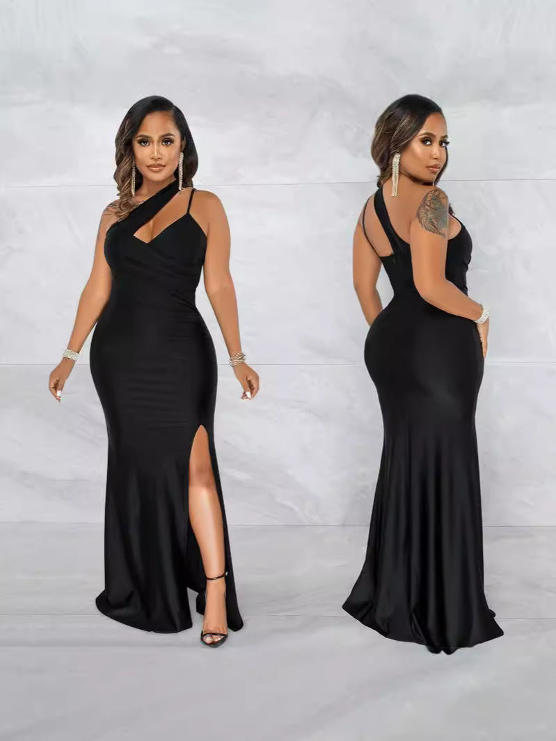 Einseitiges Fishtail-Kleid in Schwarz – Bild 8 | LuxeStyle