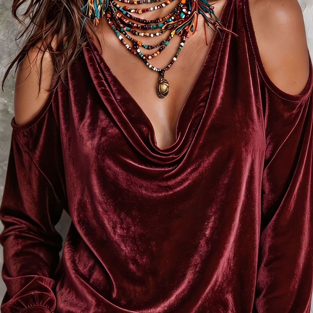 Samt-Off-Shoulder Longsleeve Top