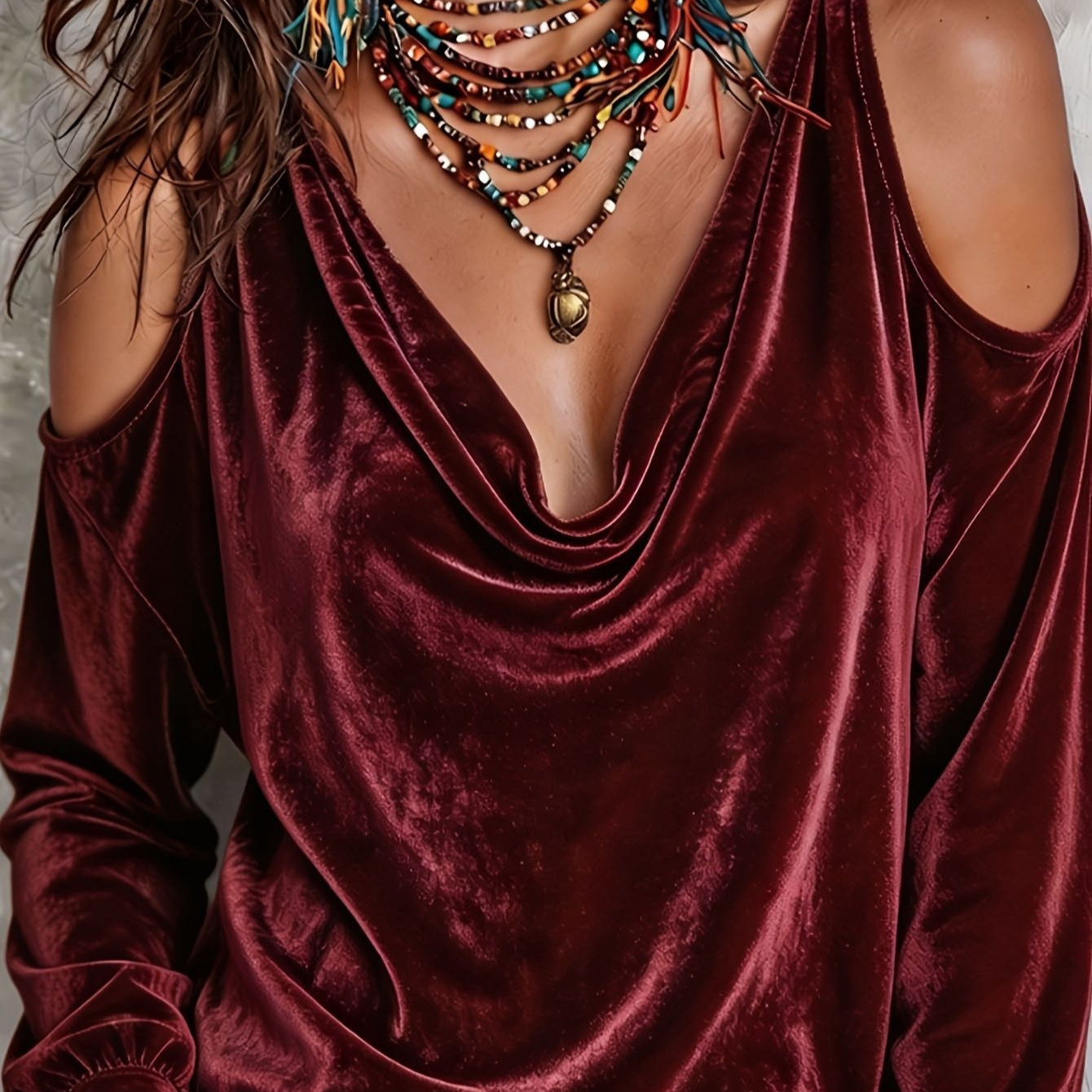 Samt-Off-Shoulder Longsleeve Top