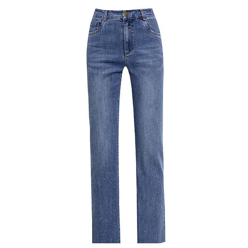 Dünne, diamantbesetzte Straight-Leg-Hosen