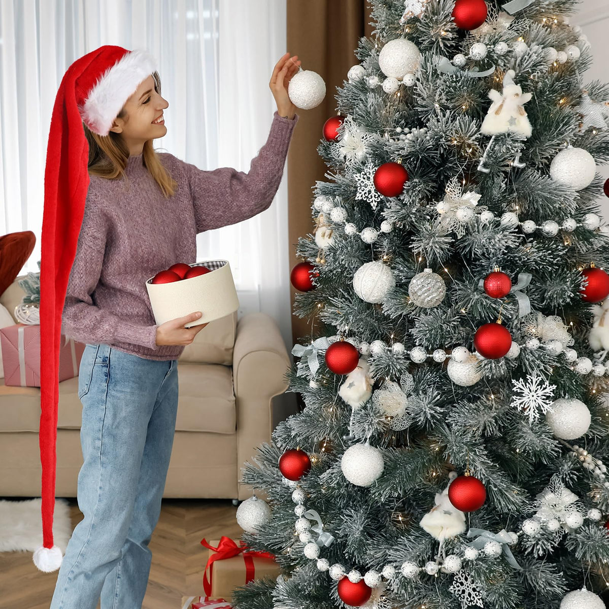 Weisser Weihnachtsmann-Hut aus Plüsch – Bild 5 | LuxeStyle