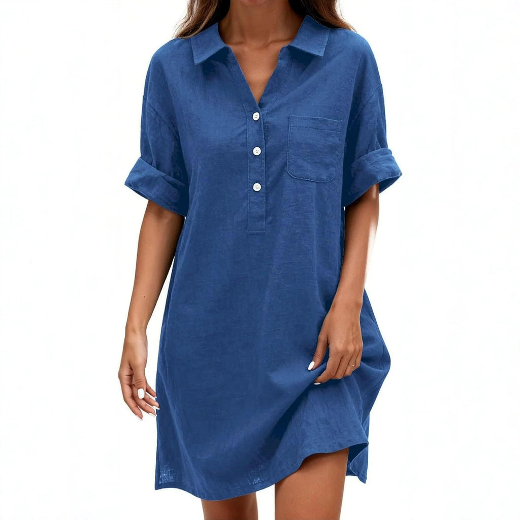 Leinen-Baumwoll-Kleid mit Hemdkragen – Bild 3 | LuxeStyle