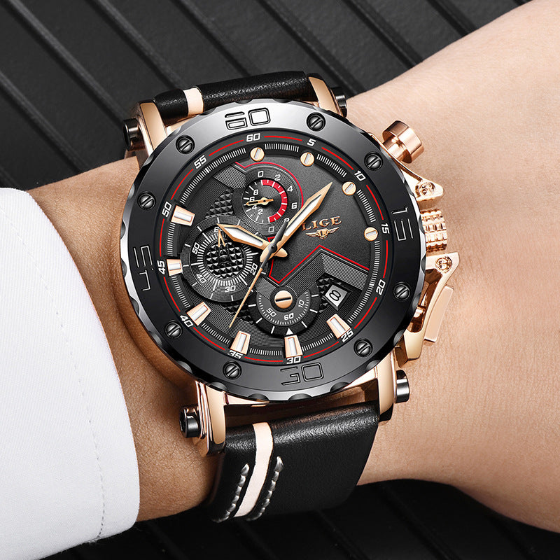 Quarz-Chronograph mit Lederarmband – Bild 4 | LuxeStyle