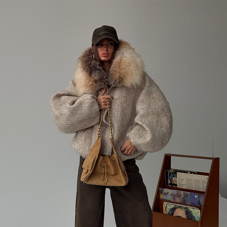Damen-Kurzmantel mit grossem Pelzkragen – Bild 5 | LuxeStyle